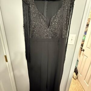 Black Sequin Fringe Jumpsuit